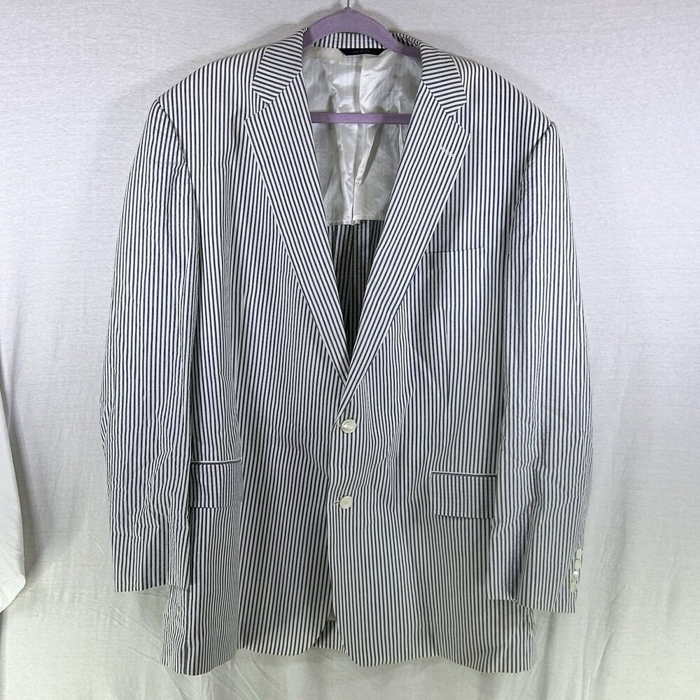 BROOKS BROTHERS Men's 48L Blue White Stripe Cotton Suit Coat Blazer
